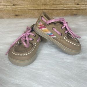 Sperry Top Sider Infant Size 1M Leather Upper Boat Shoes Pink Laces Pre-owned
